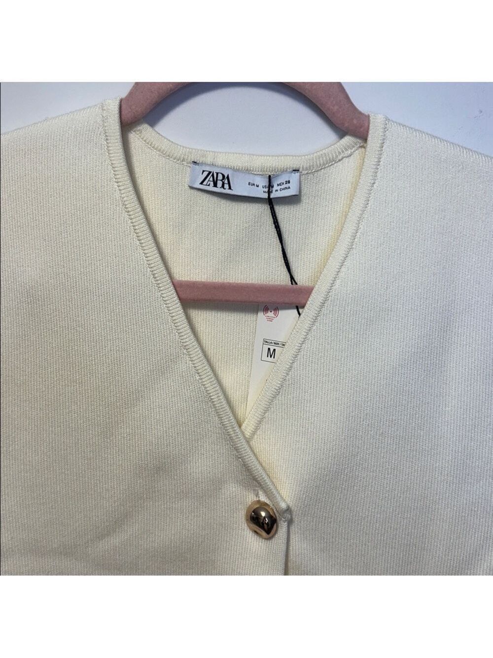 Zara Knit Asymmetrical Gold Button Ecru Vest Sleeveless Top - Picture 7 of 11